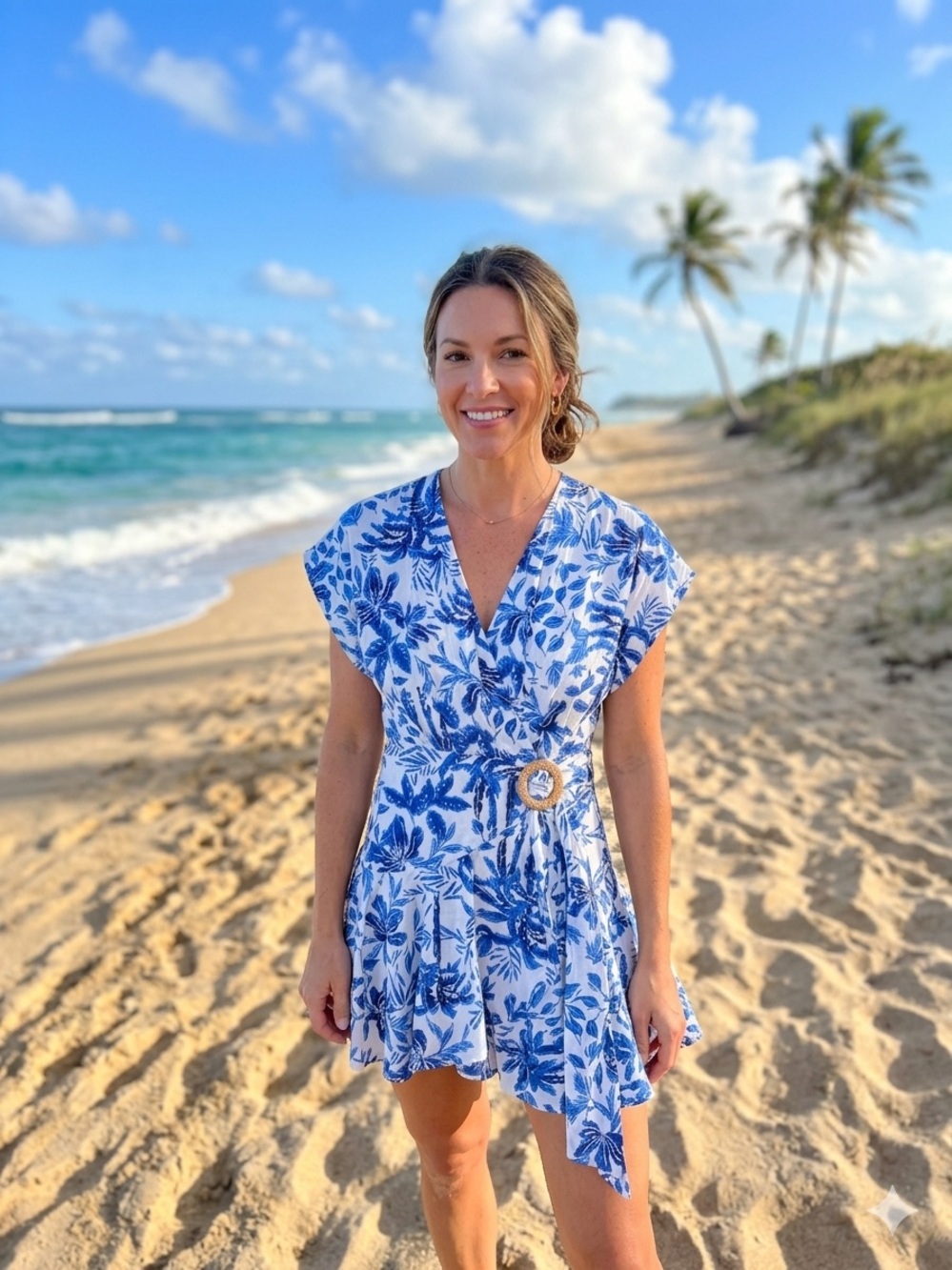 J. Marie The Hayden Eyelet Wrap Romper - White/Blue